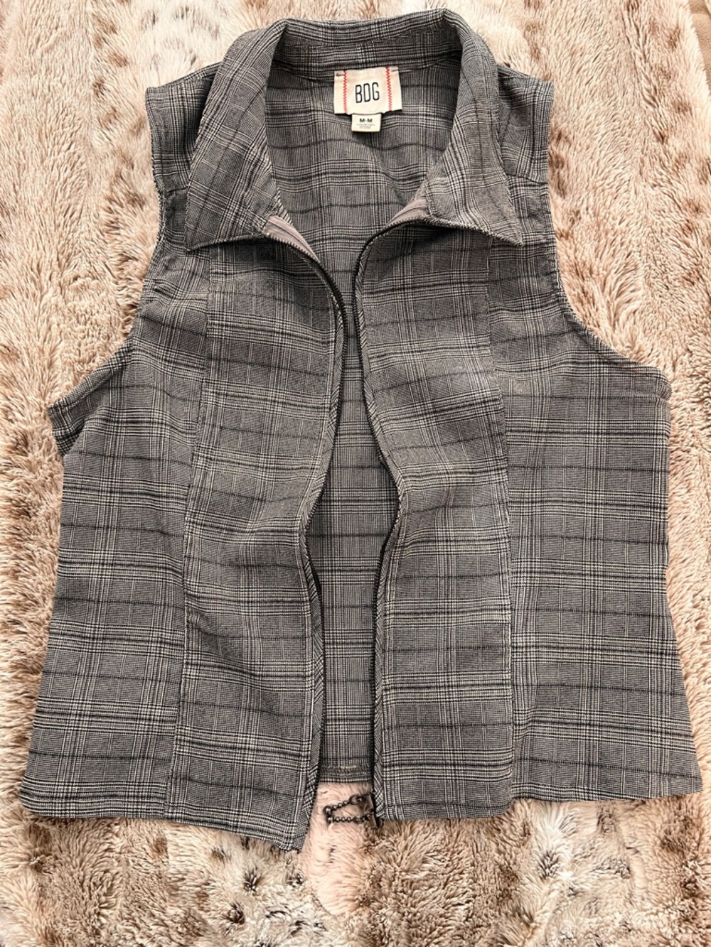 BDG Gray Plaid Zip-Front Sleeveless Vest